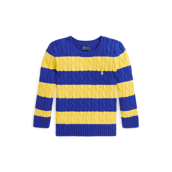 Striped Cable-Knit Cotton Sweater