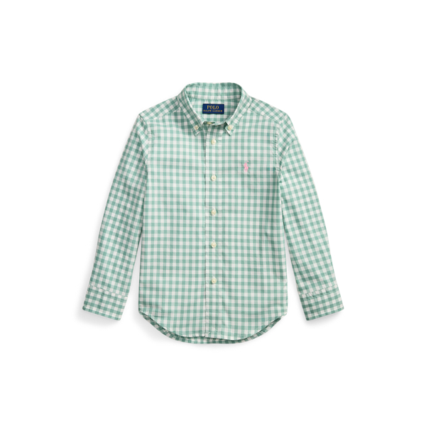 Essex Green/White Gingham Cotton Poplin Shirt Boys 2-7 1
