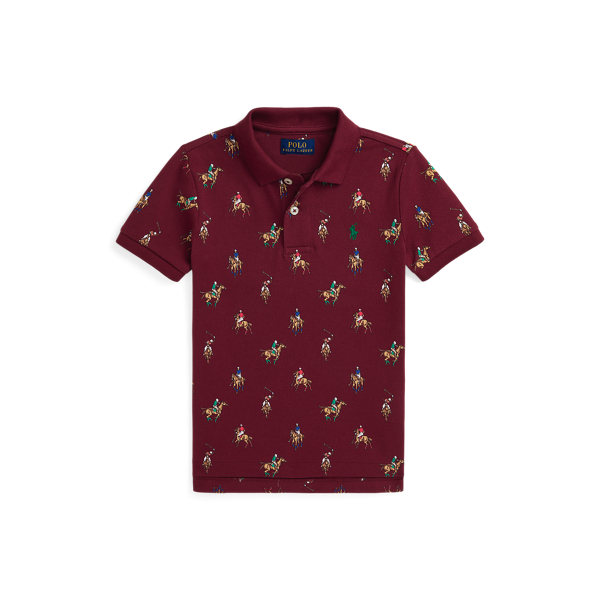 Equestrian Print Cotton Mesh Polo Shirt