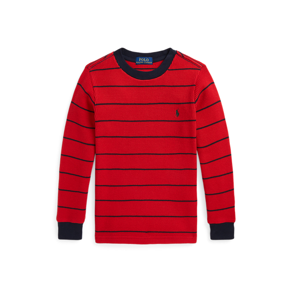 RL2000 Red/RL Navy Striped Waffle Cotton Long-Sleeve Tee Boys 2-7 1