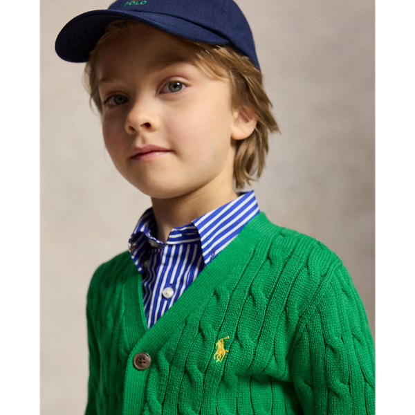 Cruise Green Cable-Knit Cotton V-Neck Cardigan Boys 2-7 5