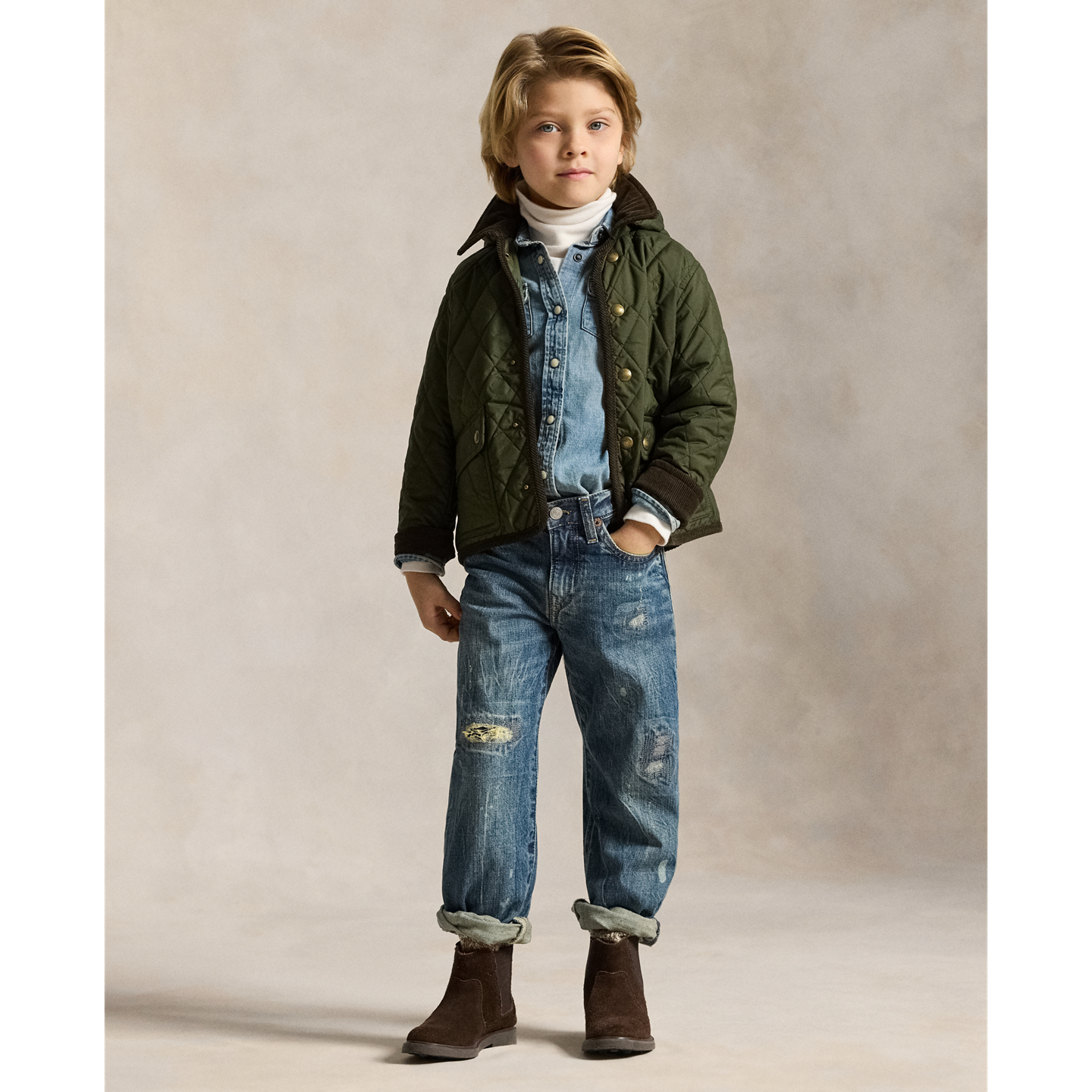 Детская куртка Ralph Lauren Hooded Barn, цвет: Оливковый — фото 2