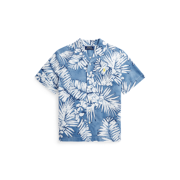 Chemise safari motif palmes lin et coton