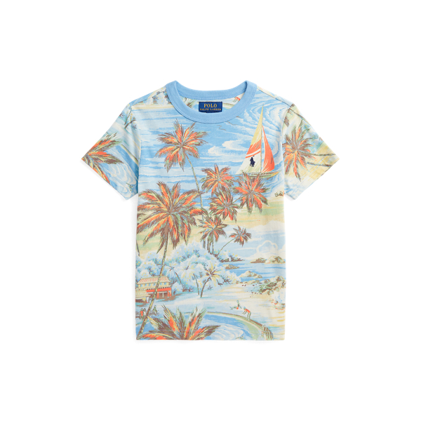 T-shirt de algod&atilde;o com padr&atilde;o tropical