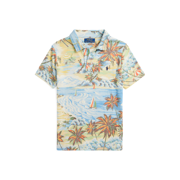 Tropical-Print Spa Terry Polo Shirt