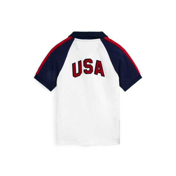 White Multi Team USA Cotton Mesh Polo Shirt Boys 2-7 2