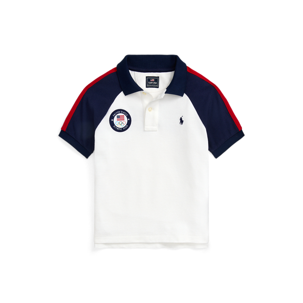 White Multi Team USA Cotton Mesh Polo Shirt Boys 2-7 1