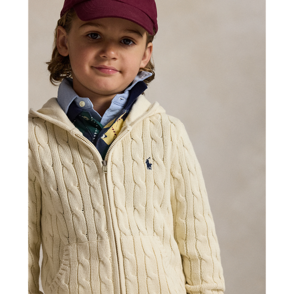 Cable Cotton Hooded Full-Zip Sweater