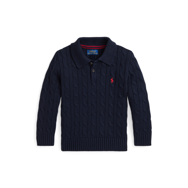 Cable-Knit Cotton Polo-Collar Sweater