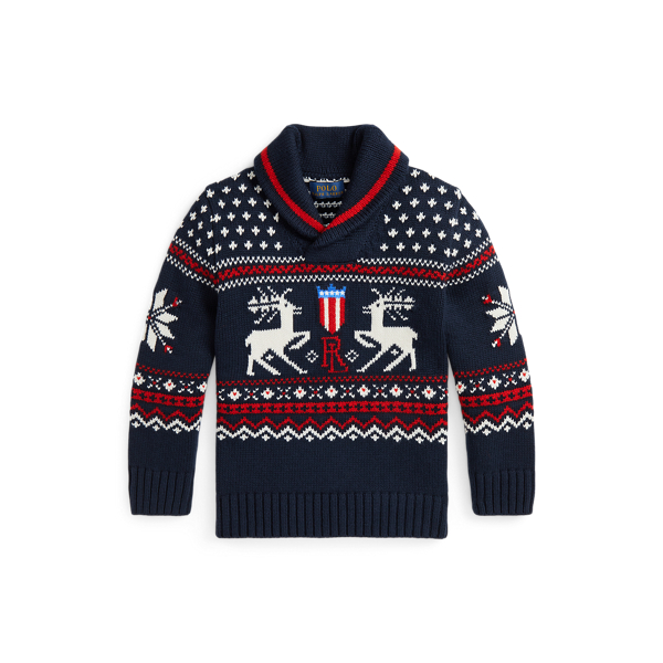 Reindeer Cotton Blend Shawl Sweater for Boys Ralph Lauren UAE