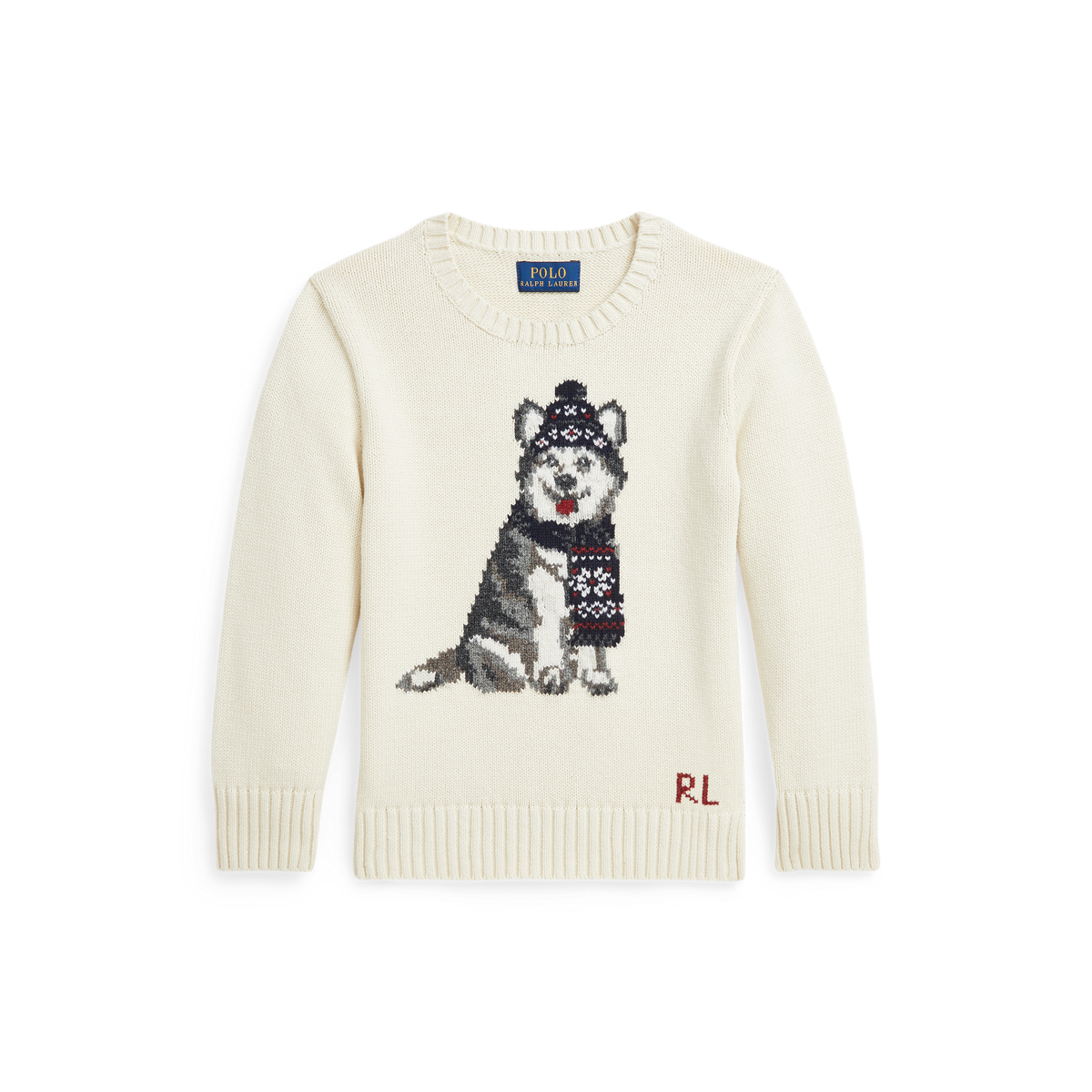 Dog-Intarsia Crewneck Sweater