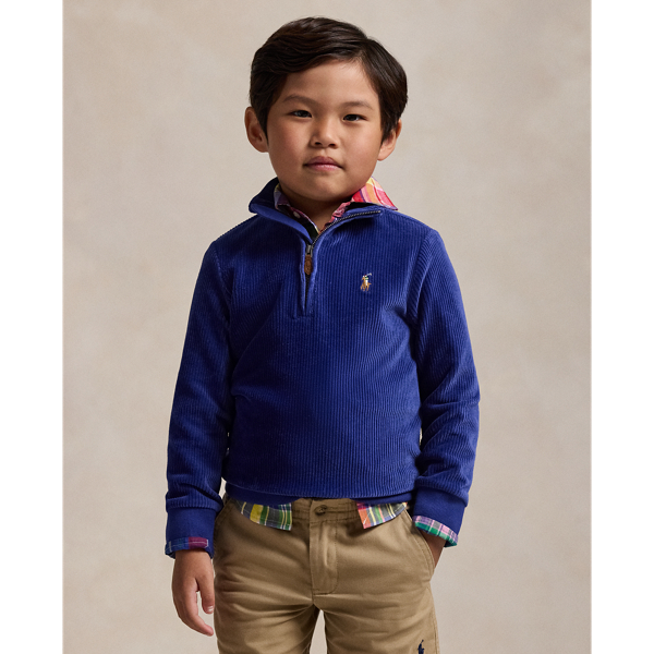 Chalet Blue Knit Corduroy Quarter-Zip Pullover Boys 2-7 1