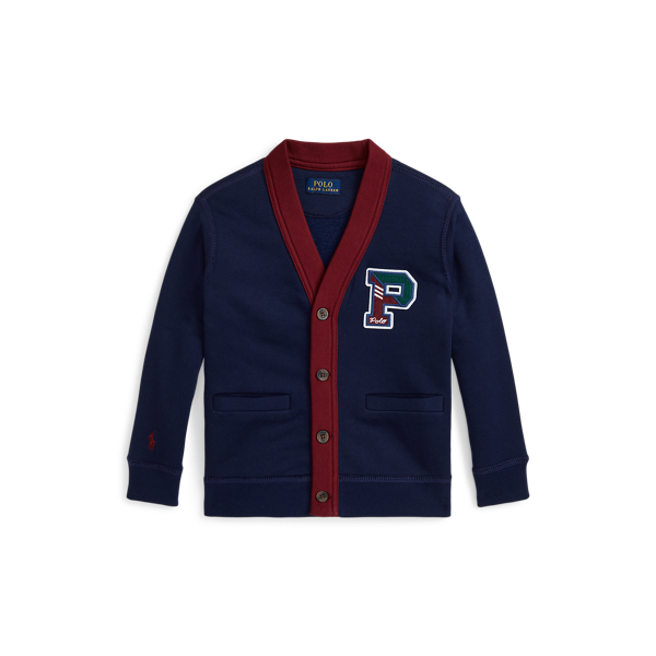 Fleece Letterman V Neck Cardigan