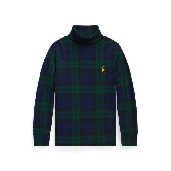 Plaid Cotton Interlock Turtleneck