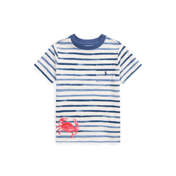 Striped Crab-Print Cotton Pocket Tee