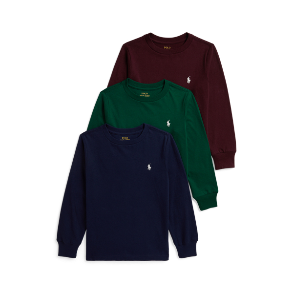 Blue/Green/Red Cotton Long-Sleeve Tee 3-Pack Boys 2-7 2