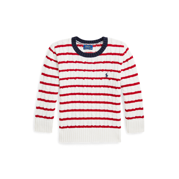 Striped Cable-Knit Cotton Sweater