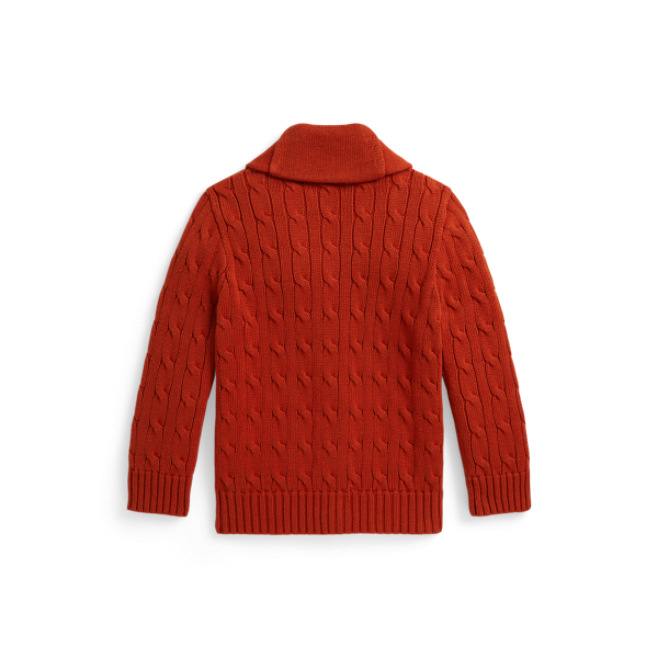 Varsity Orange Cable-Knit Cotton Shawl Cardigan Boys 2-7 2