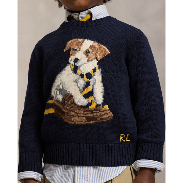 Dog-Intarsia Cotton Sweater