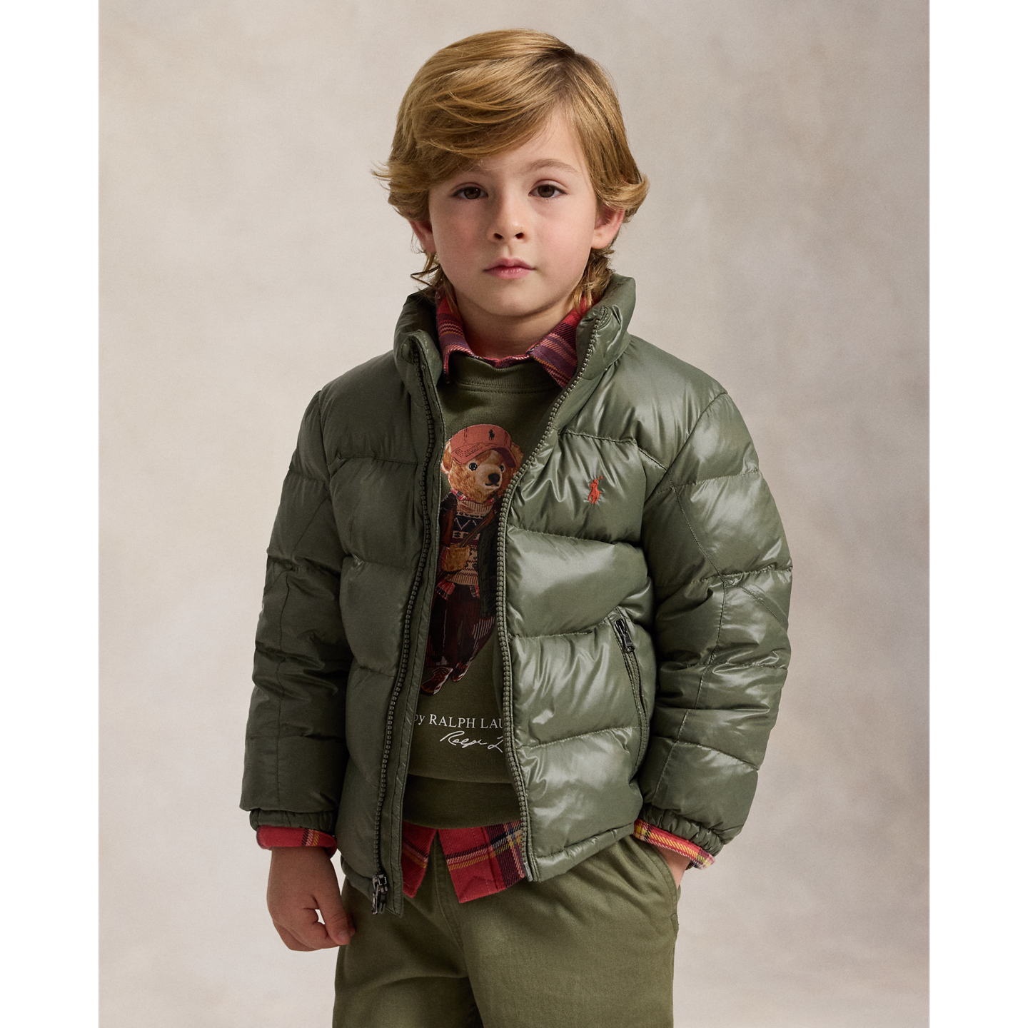 Детская куртка Ralph Lauren The Gorham Glossed Down, цвет: Оливковый — фото 4