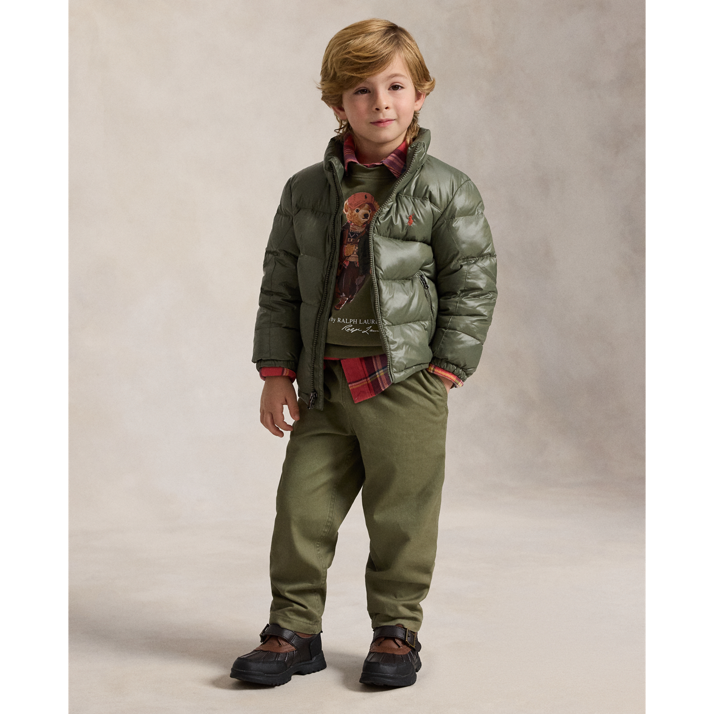 Детская куртка Ralph Lauren The Gorham Glossed Down, цвет: Оливковый — фото 2