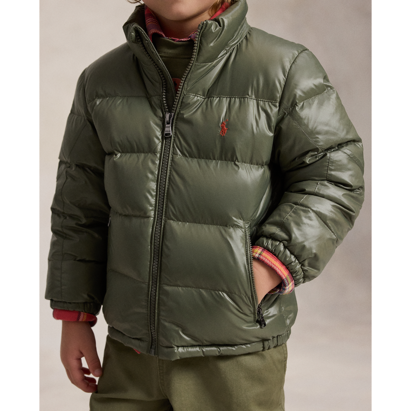 Детская куртка Ralph Lauren The Gorham Glossed Down, цвет: Оливковый — фото 3