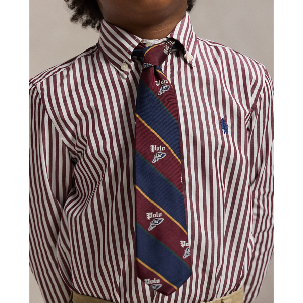 Gestreiftes Hemd aus Baumwollpopeline Boys 1.5-6 Years in Klassisch-Weinrot/Weiß 5