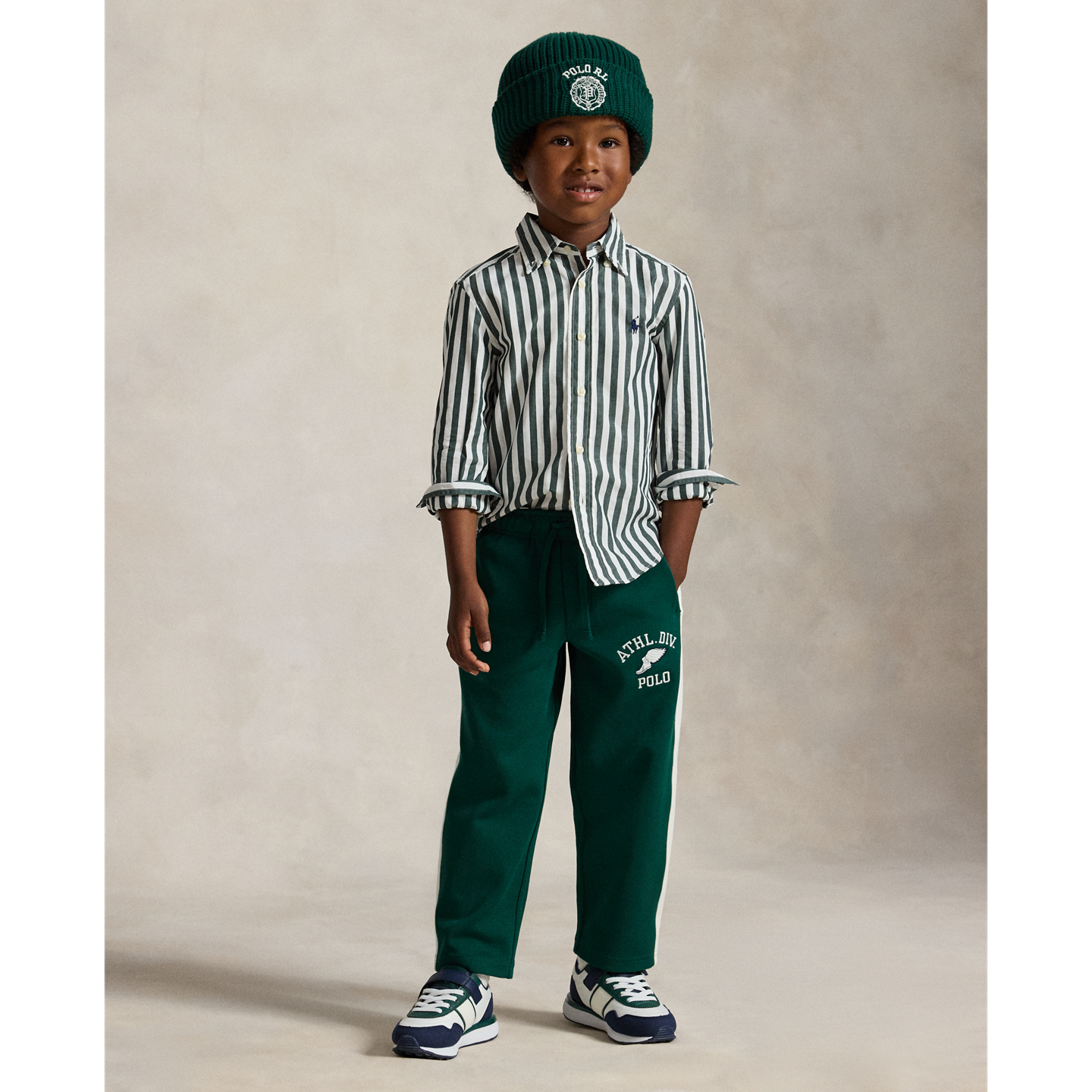 Детская рубашка Ralph Lauren Striped Cotton Poplin, цвет: Зелёный / Белый — фото 2