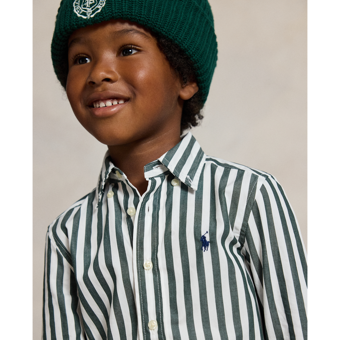 Детская рубашка Ralph Lauren Striped Cotton Poplin, цвет: Зелёный / Белый — фото 3