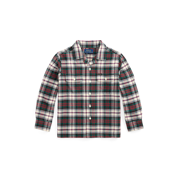 新品未使用タグ付き✳︎ラルフローレン✳︎タータンチェック✳︎エプロン✳︎綿100% Ralph Lauren リネン×シルク チェック柄シャツ エポレット付き