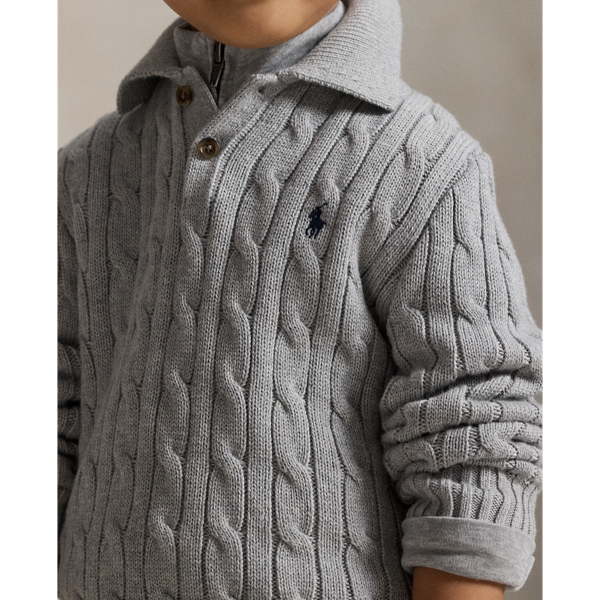 Cable-Knit Cotton Polo Sweater