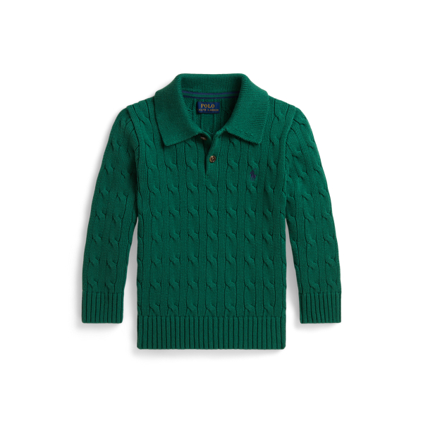 Verano Green Cable-Knit Cotton Polo Sweater Boys 2-7 1