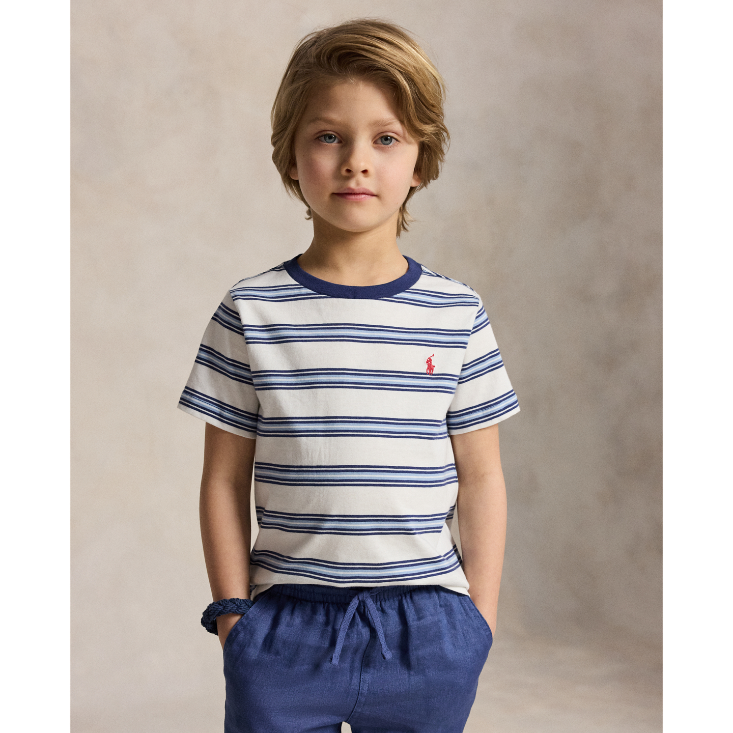 Детская футболка Ralph Lauren Striped Cotton Jersey Tee, цвет: Белый разноцветный — фото 4