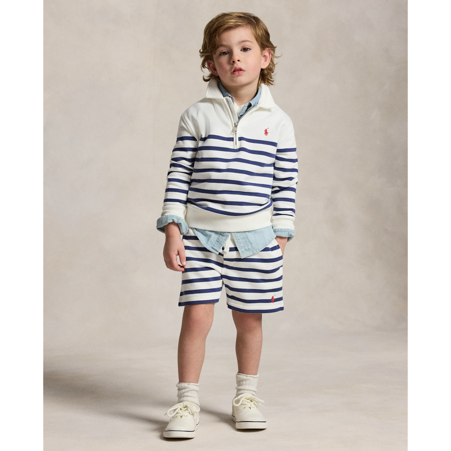 Шорты Ralph Lauren Striped French Terry Short, цвет: Белый / Тёмно-синий — фото 4