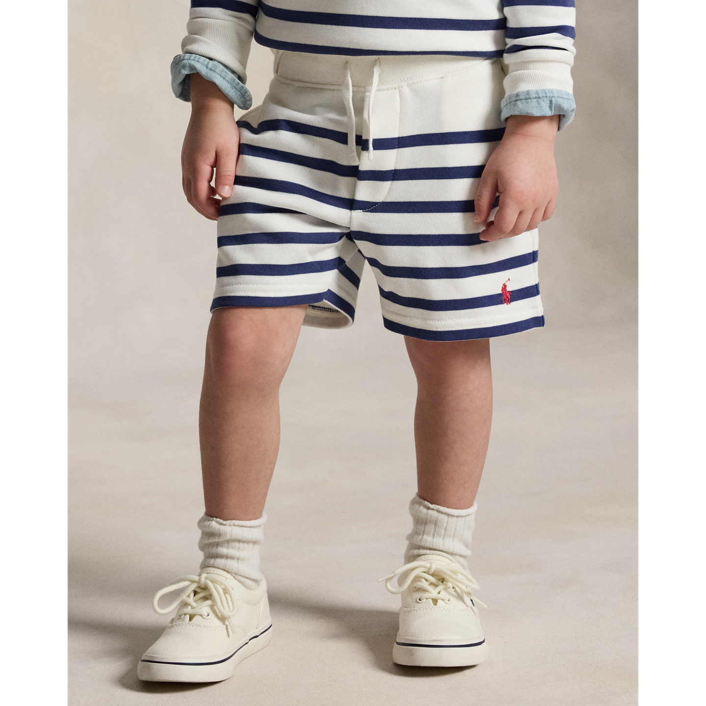 Шорты Ralph Lauren Striped French Terry Short, цвет: Белый / Тёмно-синий — фото 2