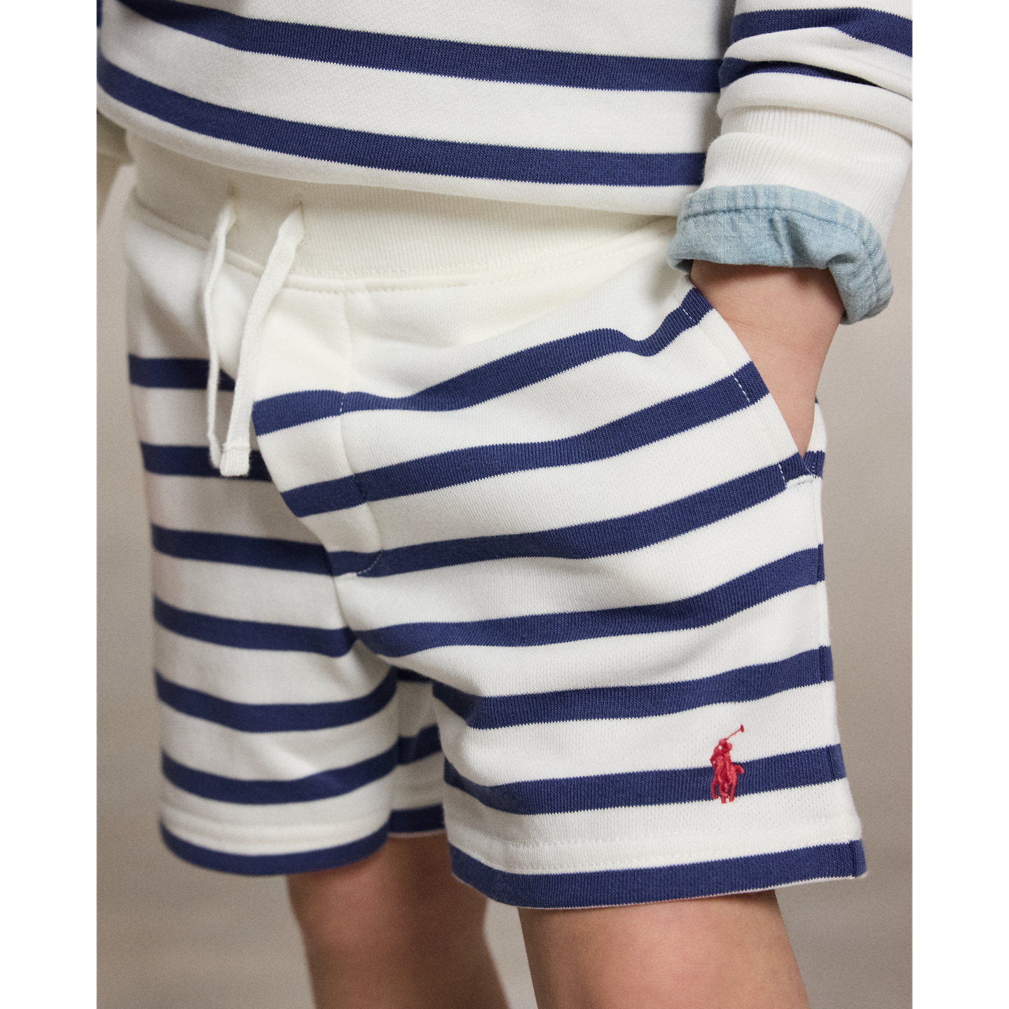 Шорты Ralph Lauren Striped French Terry Short, цвет: Белый / Тёмно-синий — фото 3