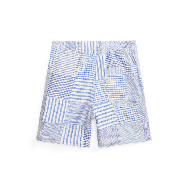 Blue/White Patchwork Seersucker Cotton Short Boys 2-7 2