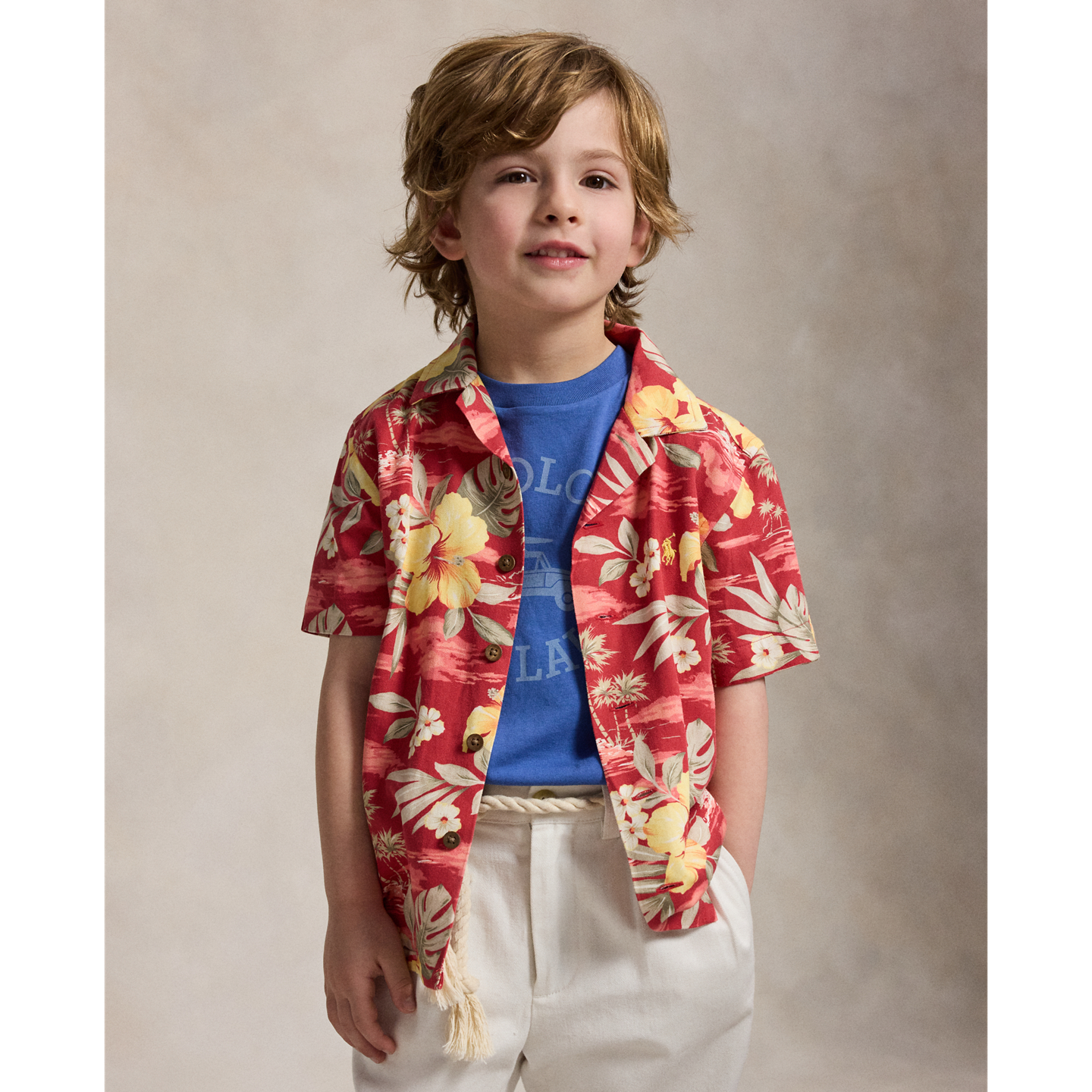Детская рубашка Ralph Lauren Tropical-Floral-Print Camp, цвет: Hibiscus Paradise — фото 4