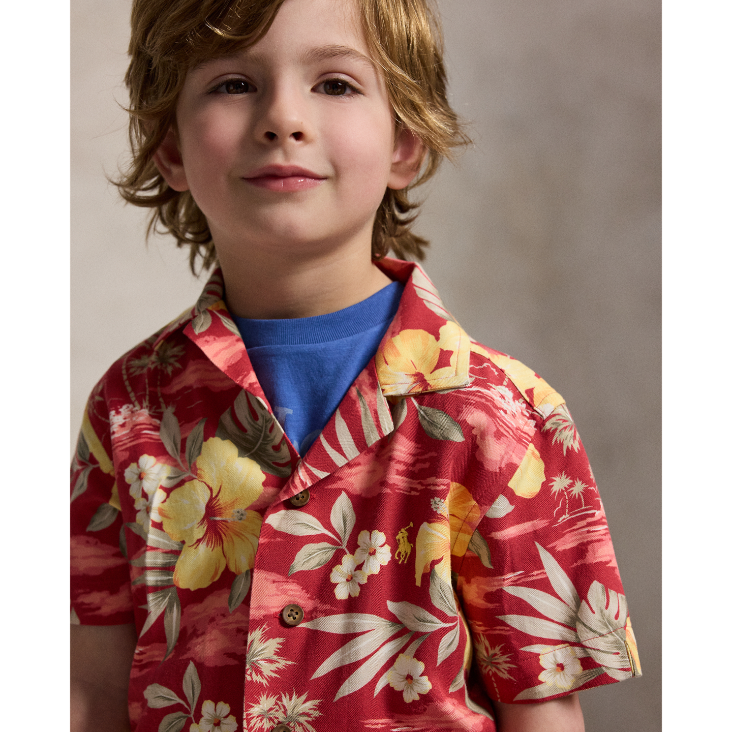 Детская рубашка Ralph Lauren Tropical-Floral-Print Camp, цвет: Hibiscus Paradise — фото 3