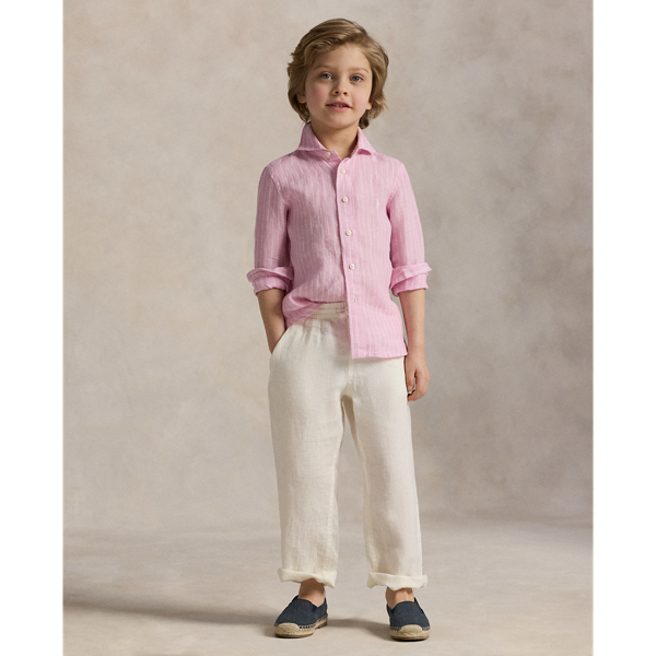 Gestreiftes Leinenhemd Boys 1.5-6 Years in Carmel-Rosa/Wei&szlig; 4