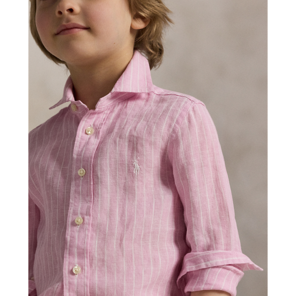 Gestreiftes Leinenhemd Boys 1.5-6 Years in Carmel-Rosa/Wei&szlig; 5