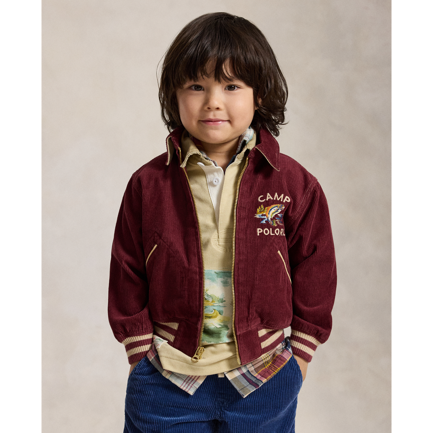 Детская куртка Ralph Lauren Corduroy Graphic Track, цвет: Pomegranate — фото 4