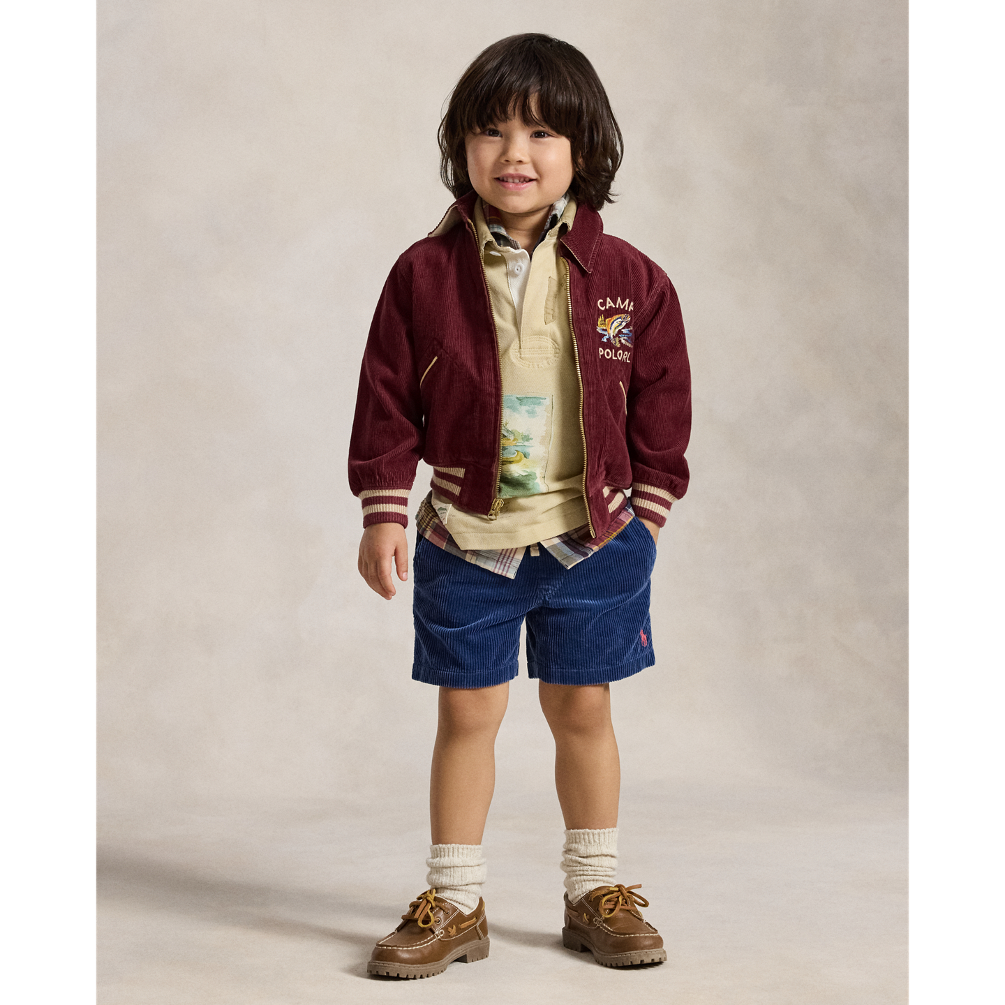 Детская куртка Ralph Lauren Corduroy Graphic Track, цвет: Pomegranate — фото 2