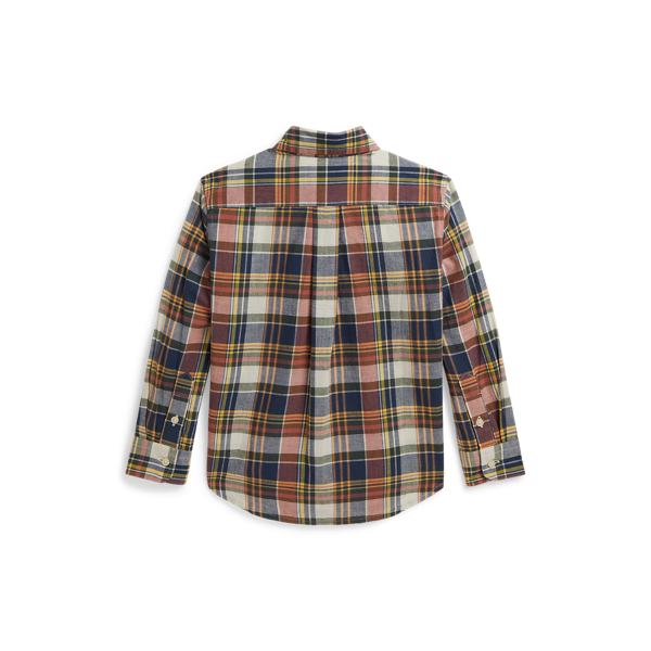 Navy/Yellow Multi Plaid Cotton Madras Shirt Boys 2-7 2