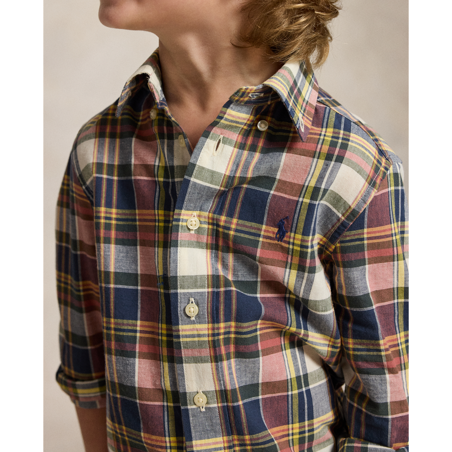 Детская рубашка Ralph Lauren Plaid Cotton Madras, цвет: Тёмно-синий / Жёлтый разноцветный — фото 3
