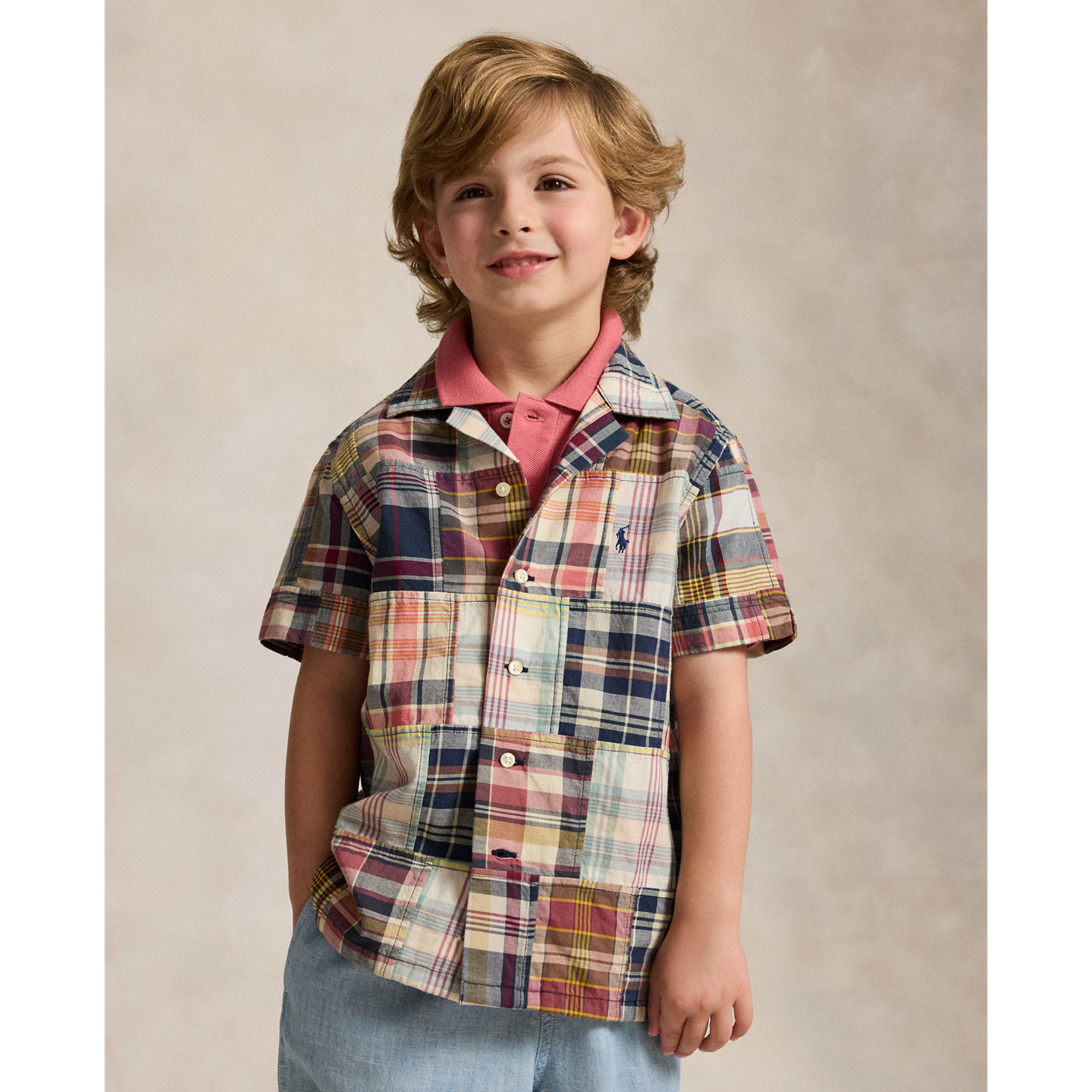 Детская рубашка Ralph Lauren Patchwork Madras Camp, цвет: Разноцветный — фото 4