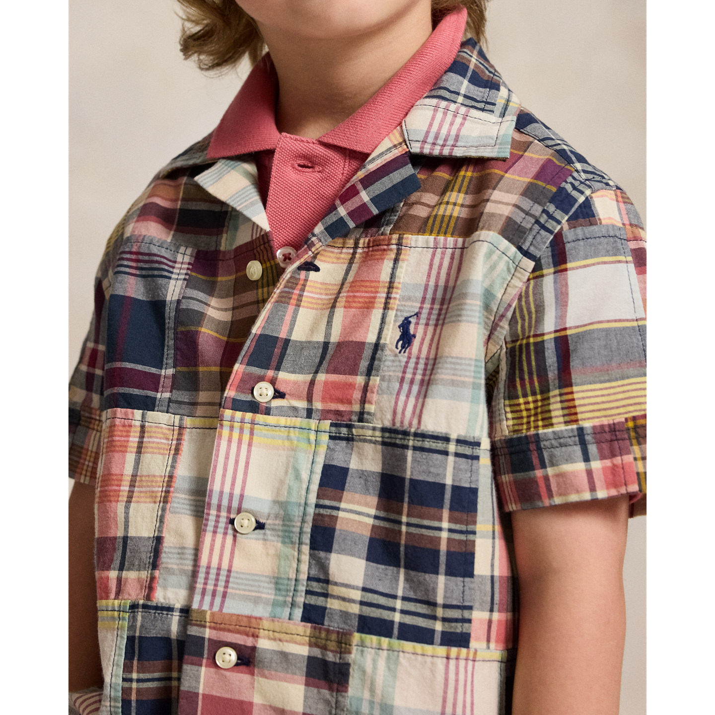 Детская рубашка Ralph Lauren Patchwork Madras Camp, цвет: Разноцветный — фото 3