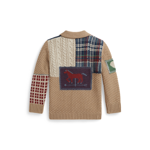 Tan Multi Patchwork Cotton Cardigan Boys 2-7 3