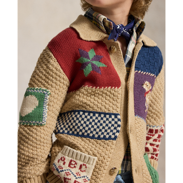 Tan Multi Patchwork Cotton Cardigan Boys 2-7 5