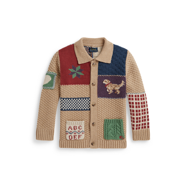 Tan Multi Patchwork Cotton Cardigan Boys 2-7 2